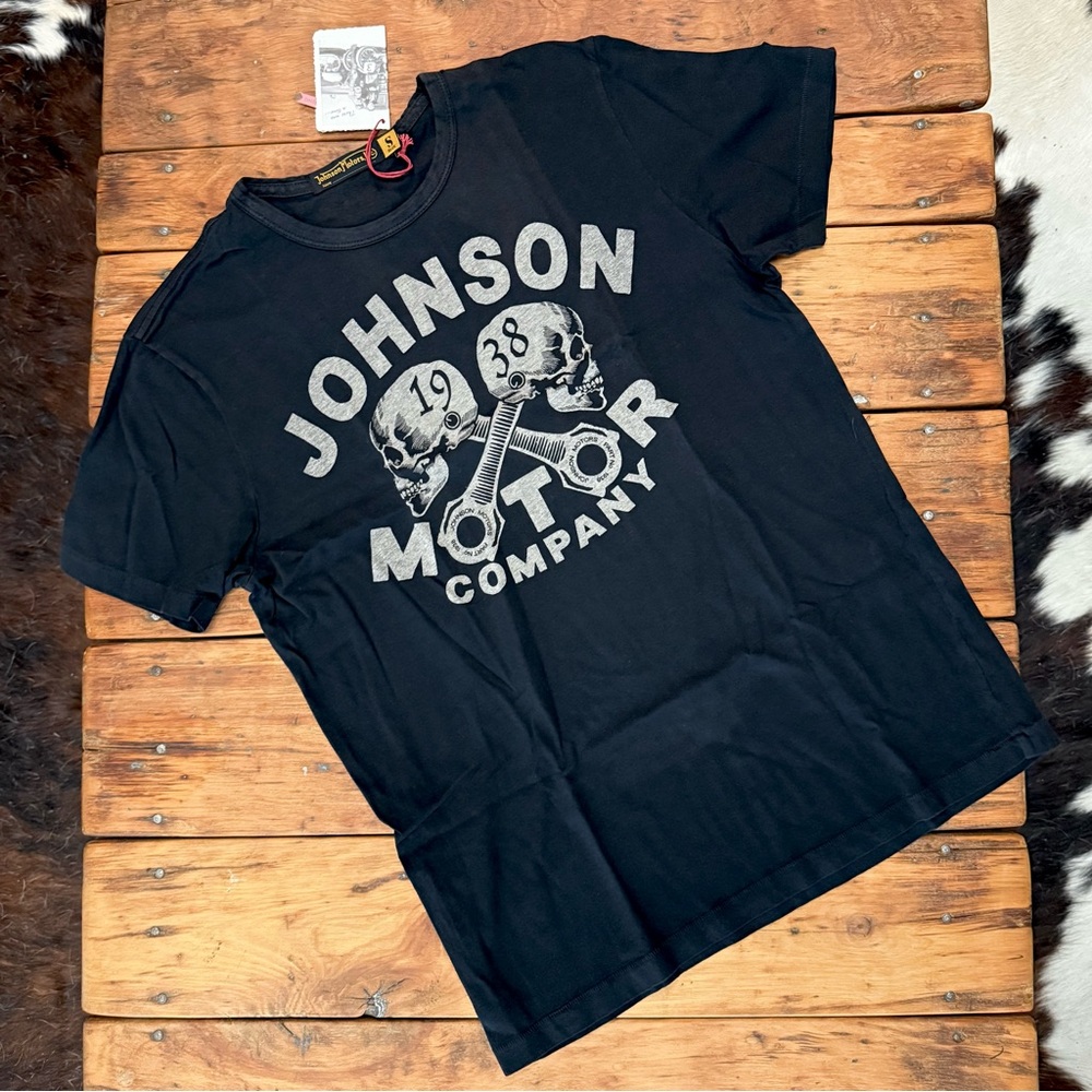 Johnson Motors “Skulls 1938” vintage slub moto tee. NWT